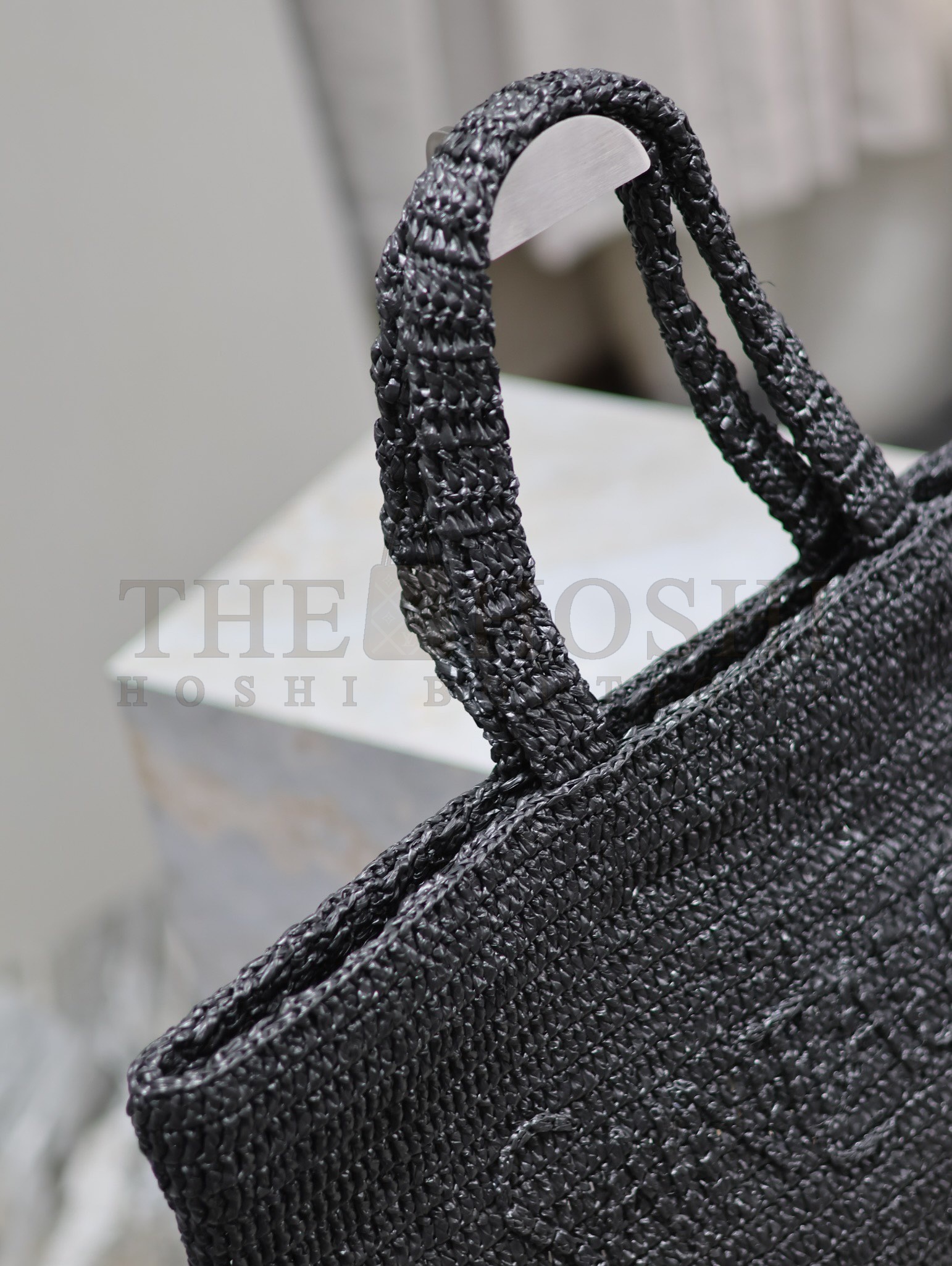 Sa1nt Lau*nt Handwoven Raffia Tote Bag Black 41cm Minimalist Chic Design Master Quality