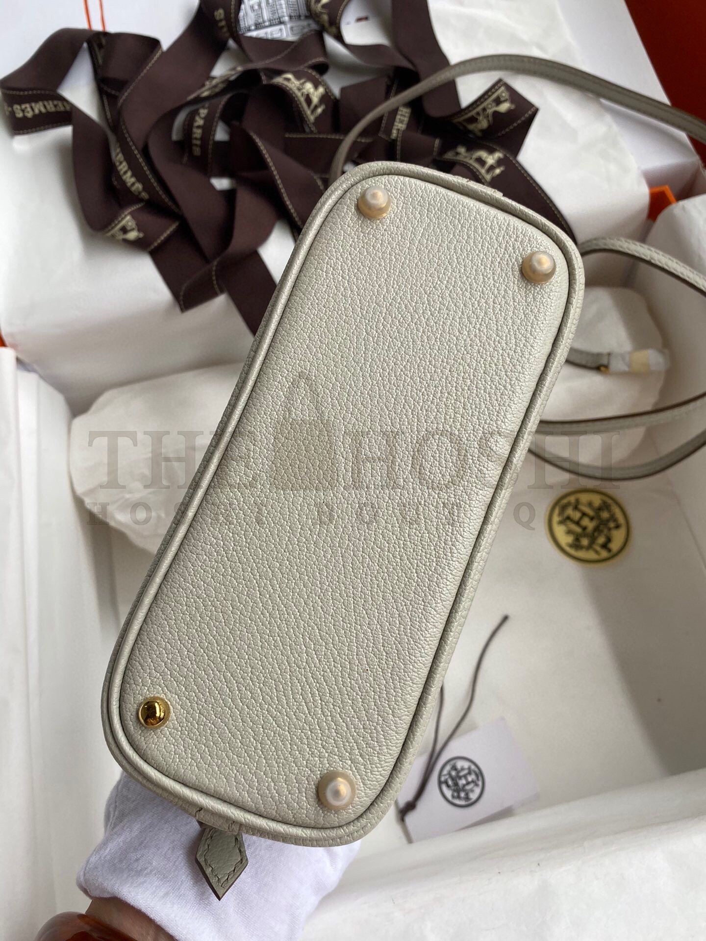 H**me5 Bolide 1923 Mini Handmade Bag In Pearl Grey Chevre Mysore Leather Master Quality
