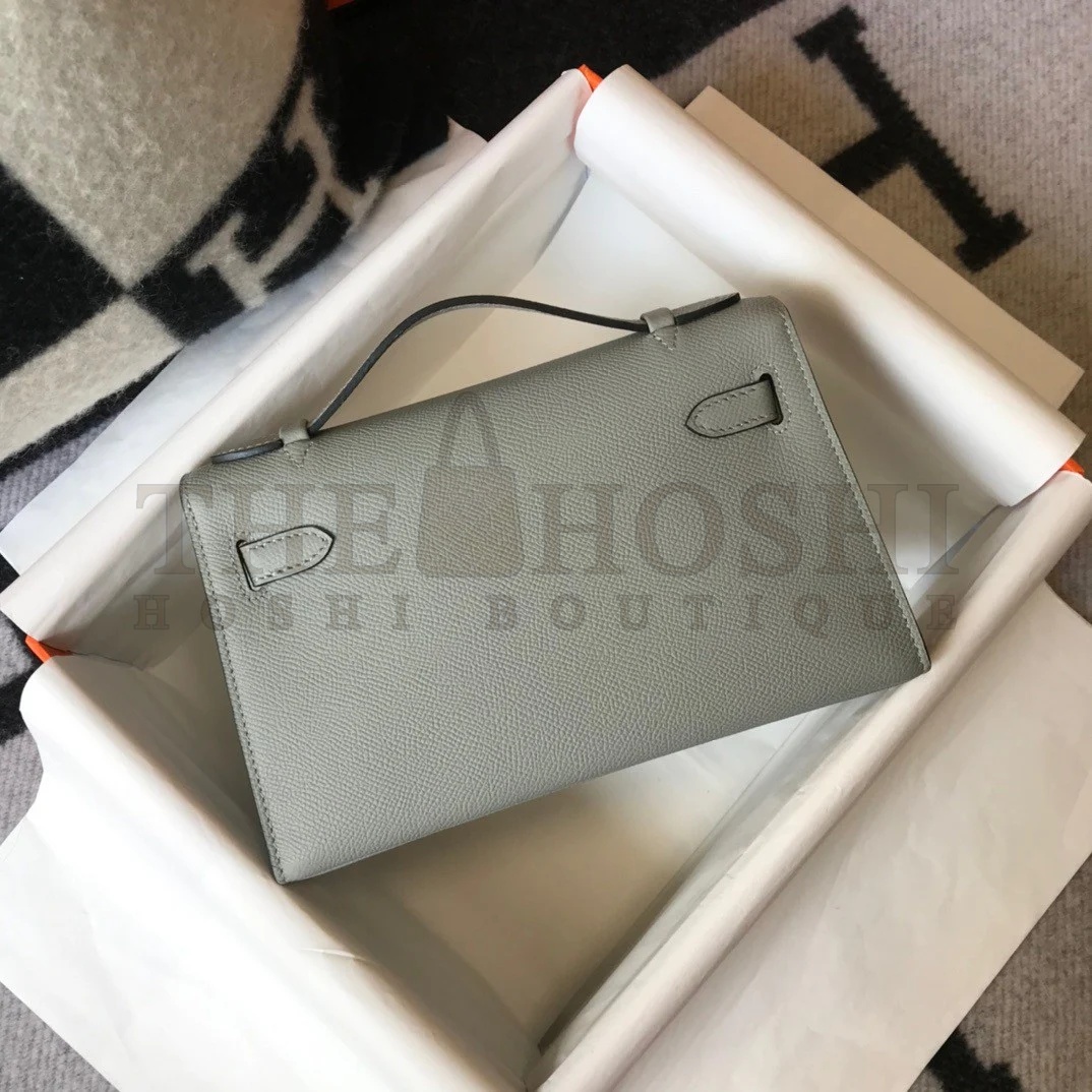 H**me5 Kelly Pochette Clutch Bag In Blue Glacier Epsom Leather Master Quality