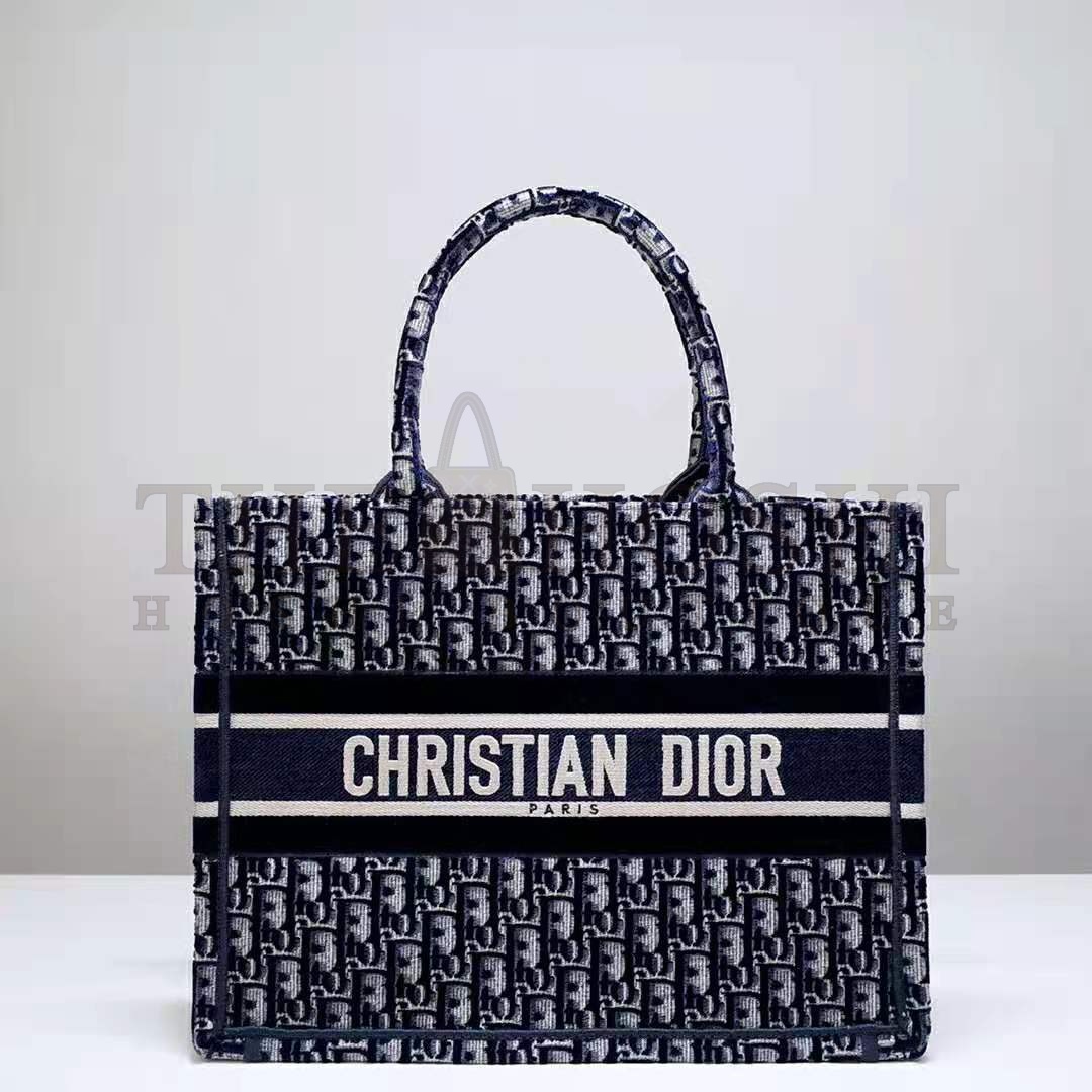 D10r Women Small D10r Book Tote Blue D10r Oblique Embroidered Velvet Master Quality