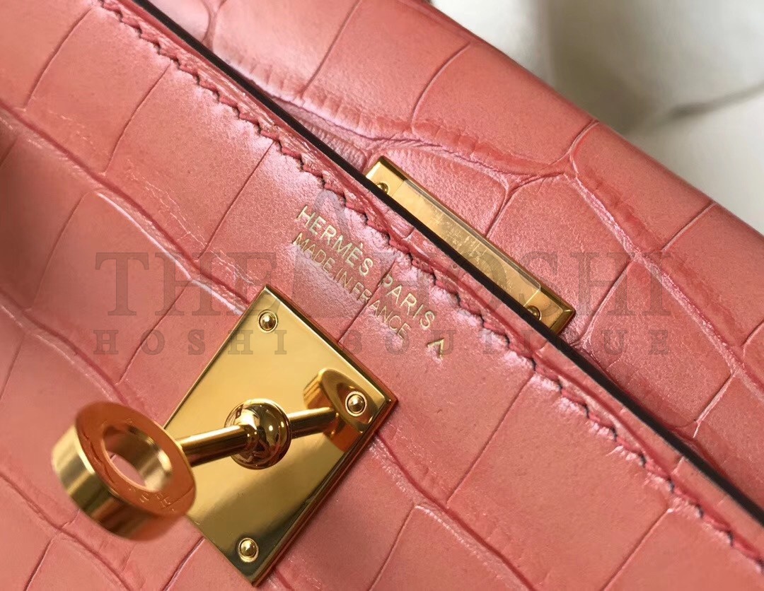 H**me5 Kelly Mini II Bag In Pink Crocodile Embossed Leather Master Quality