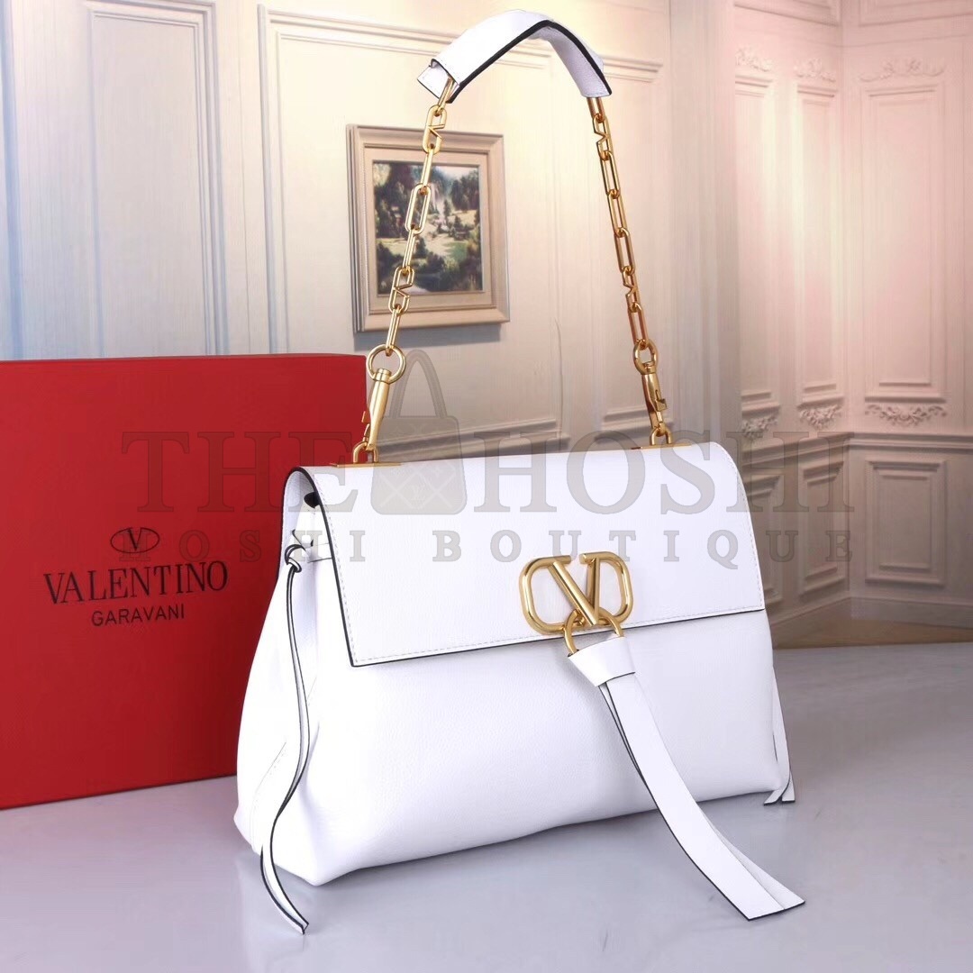 Va1e*ntin0 Medium VRing Chain Bag In White Grainy Calfskin Master Quality