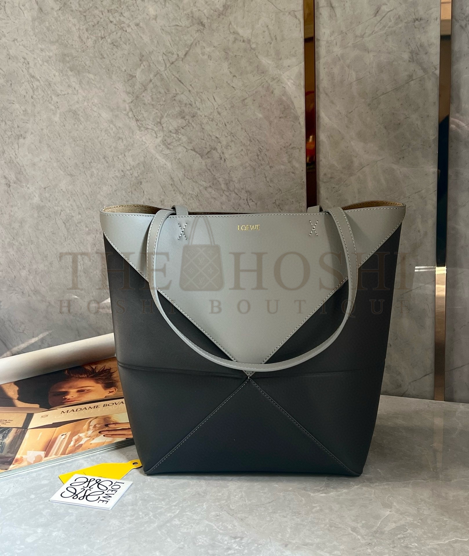 L0ew* Medium Puzzle Fold Tote Bag in Grey/Dark Green Calfskin Master Quality