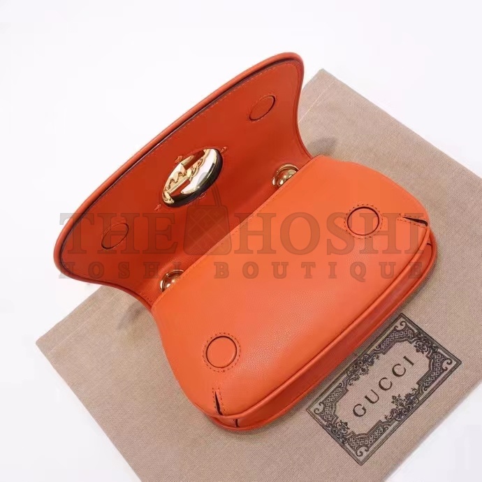 Gvc*1 Women GG Blondie Mini Shoulder Bag Orange Leather Round Interlocking G Chain Master Quality