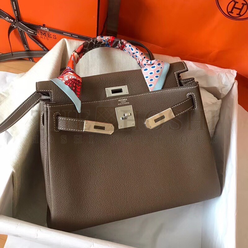 H**me5 Taupe Clemence Kelly 28cm Handmade Bag Master Quality