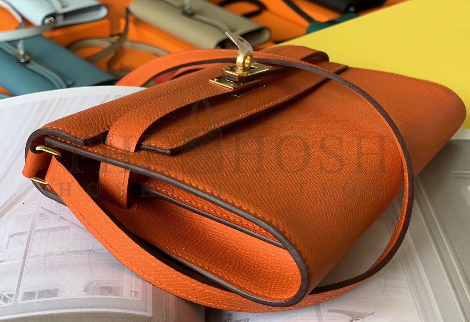 H**me5 Kelly Classique To Go Wallet In Orange Epsom Calfskin Master Quality