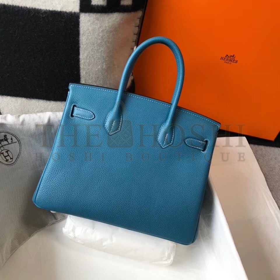 H**me5 Birkin 30 Bag in Blue Jean Clemence Leather with GHW Master Quality