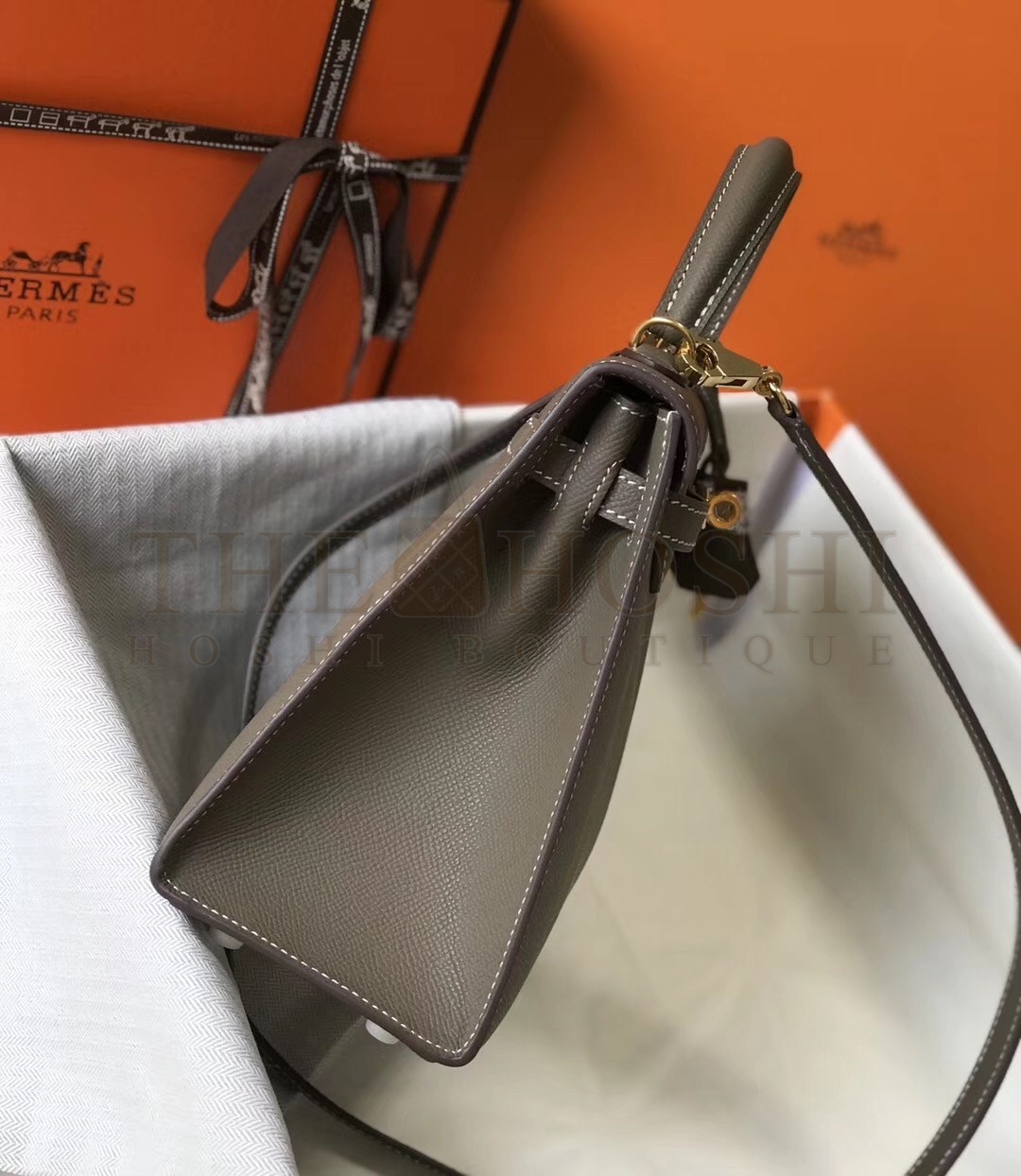 H**me5 Kelly 25cm Sellier Bag In Taupe Epsom Leather Master Quality