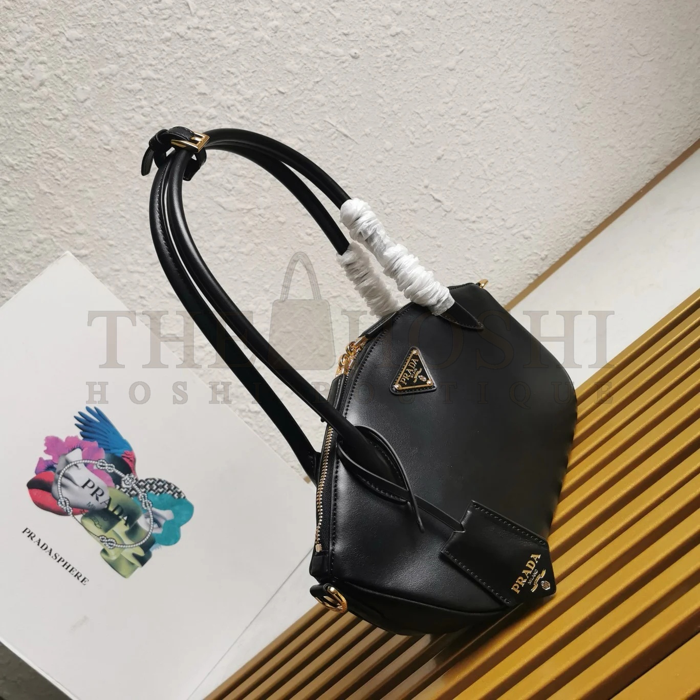 Pra*a Shoulder Bag with Double Zipper in Black Calfskin Master Quality