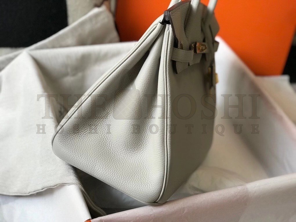 H**me5 Birkin 35 Bag in Pearl Grey Clemence Leather with GHW Master Quality