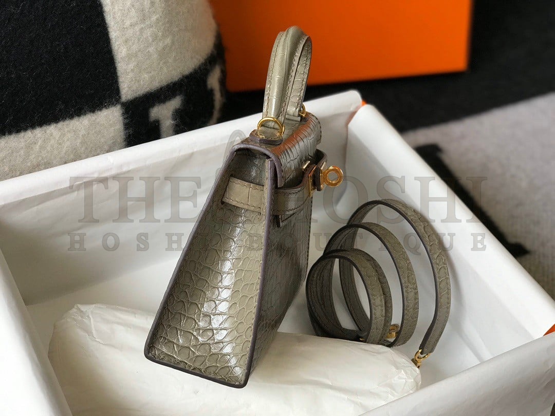 H**me5 Kelly Mini II Sellier Bag In Taupe Crocodile Embossed Leather Master Quality