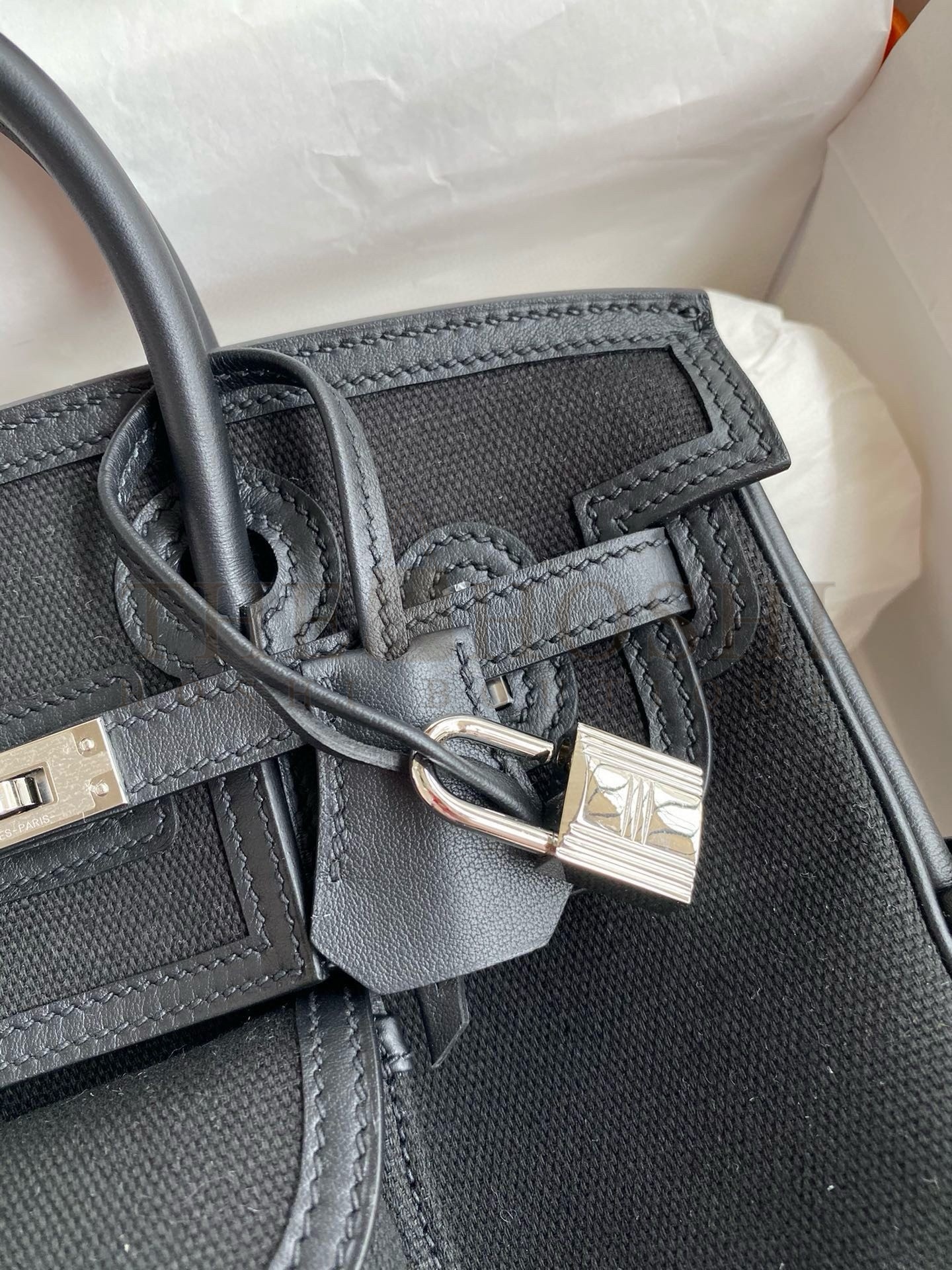 H**me5 Birkin Cargo 25 Bag in Black Toile and Swift Leather Master Quality