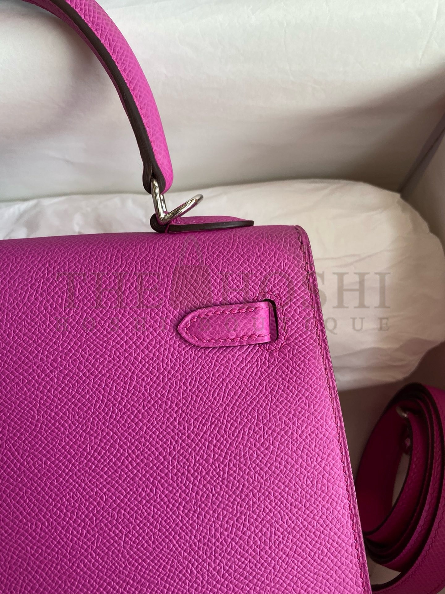 H**me5 Kelly Sellier 25 Handmade Bag In Magnolia Epsom Calfskin Master Quality