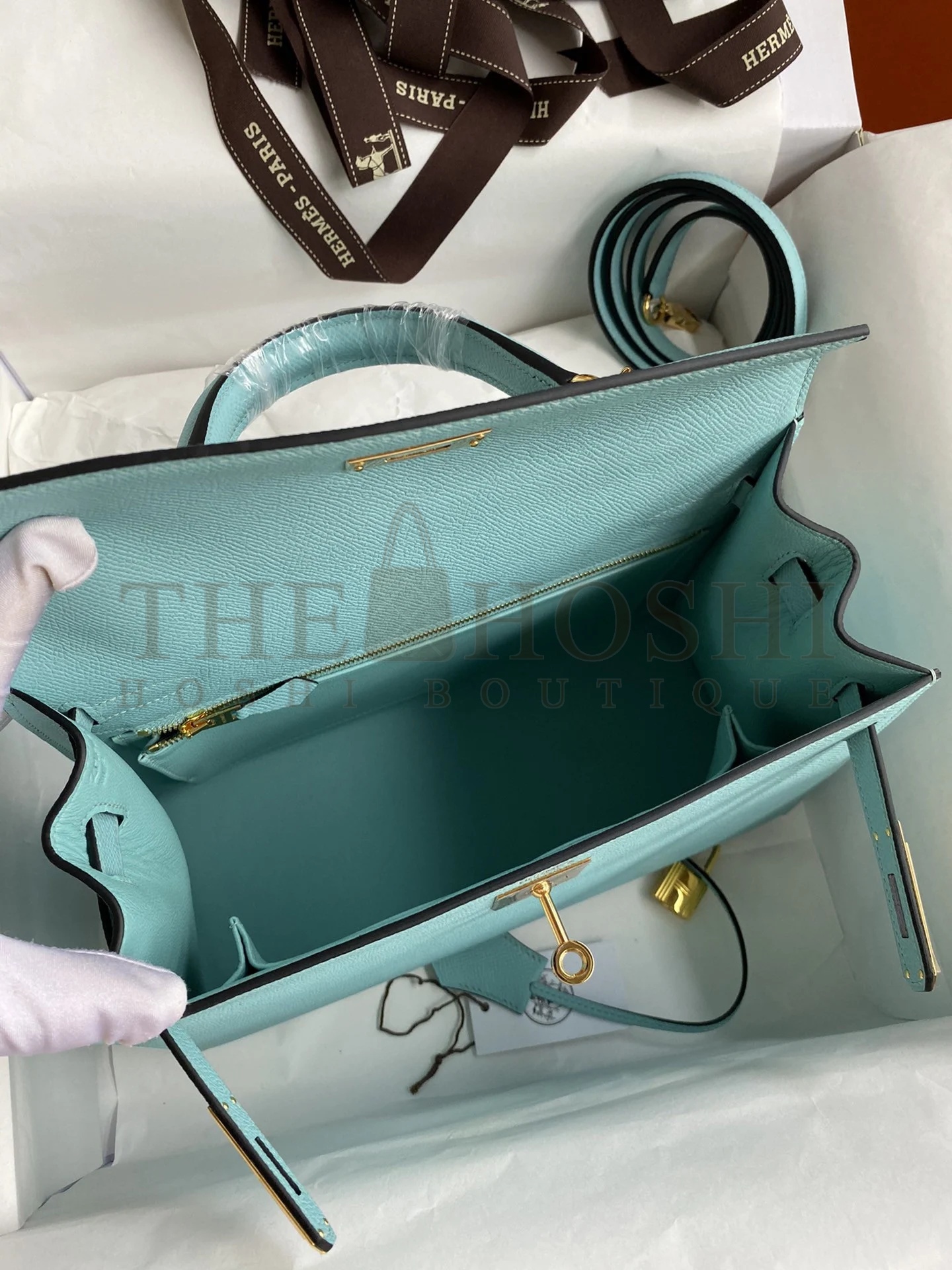 H**me5 Kelly Sellier 32 Handmade Bag Blue Atoll Black Epsom Calfskin Master Quality