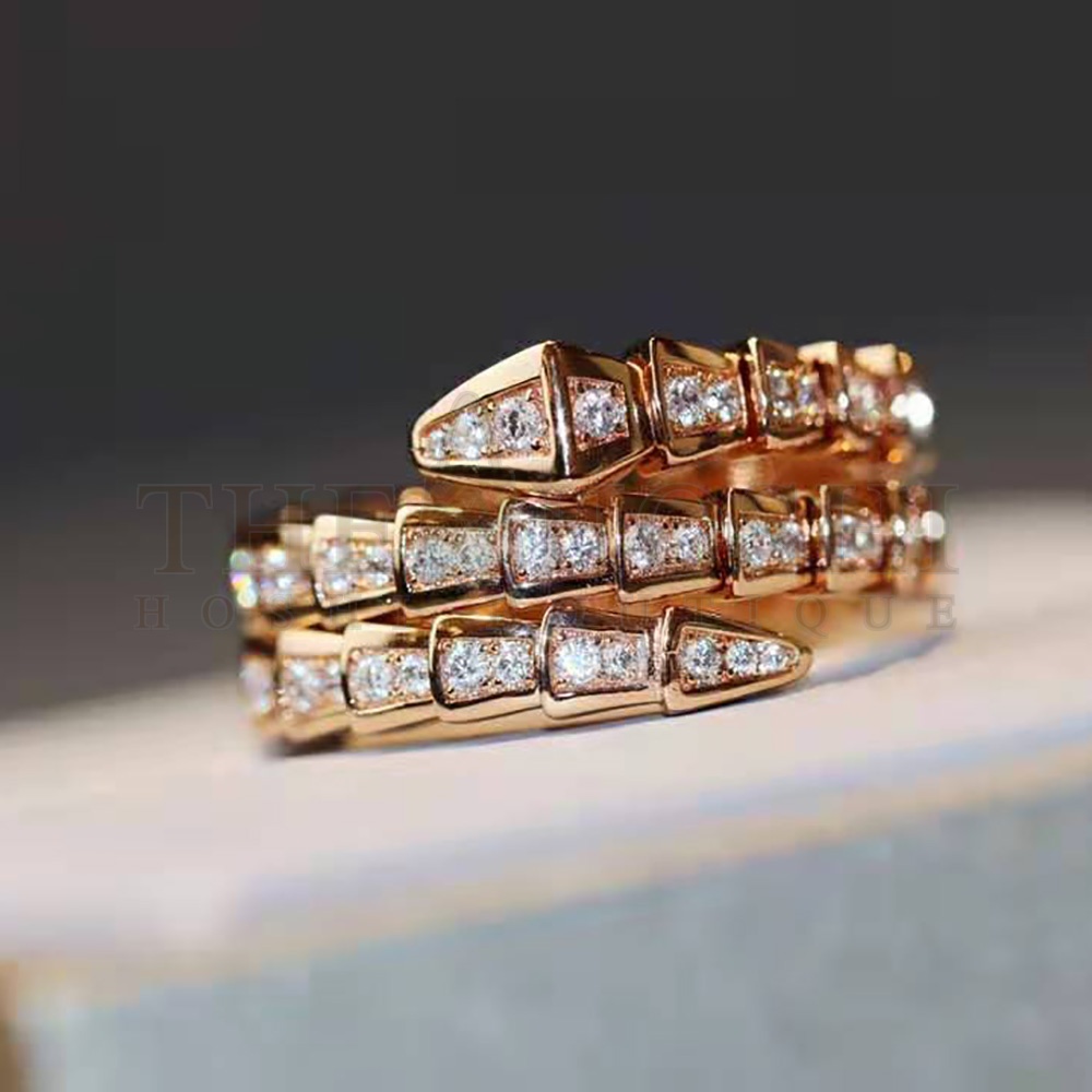 Bv1g*ai Women Serpenti Viper Two-coil 18 KT Rose Gold Ring Master Quality