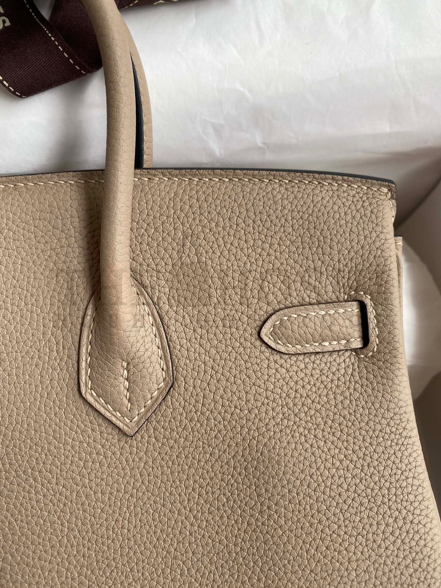 H**me5 Birkin 25 Retourne Handmade Bag In Gris Tourterelle Clemence Leather Master Quality