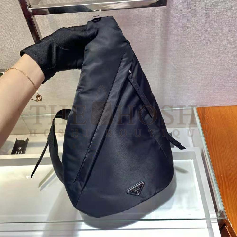 Pra*a Unisex Re-Nylon and Leather Backpack-Black Master Quality