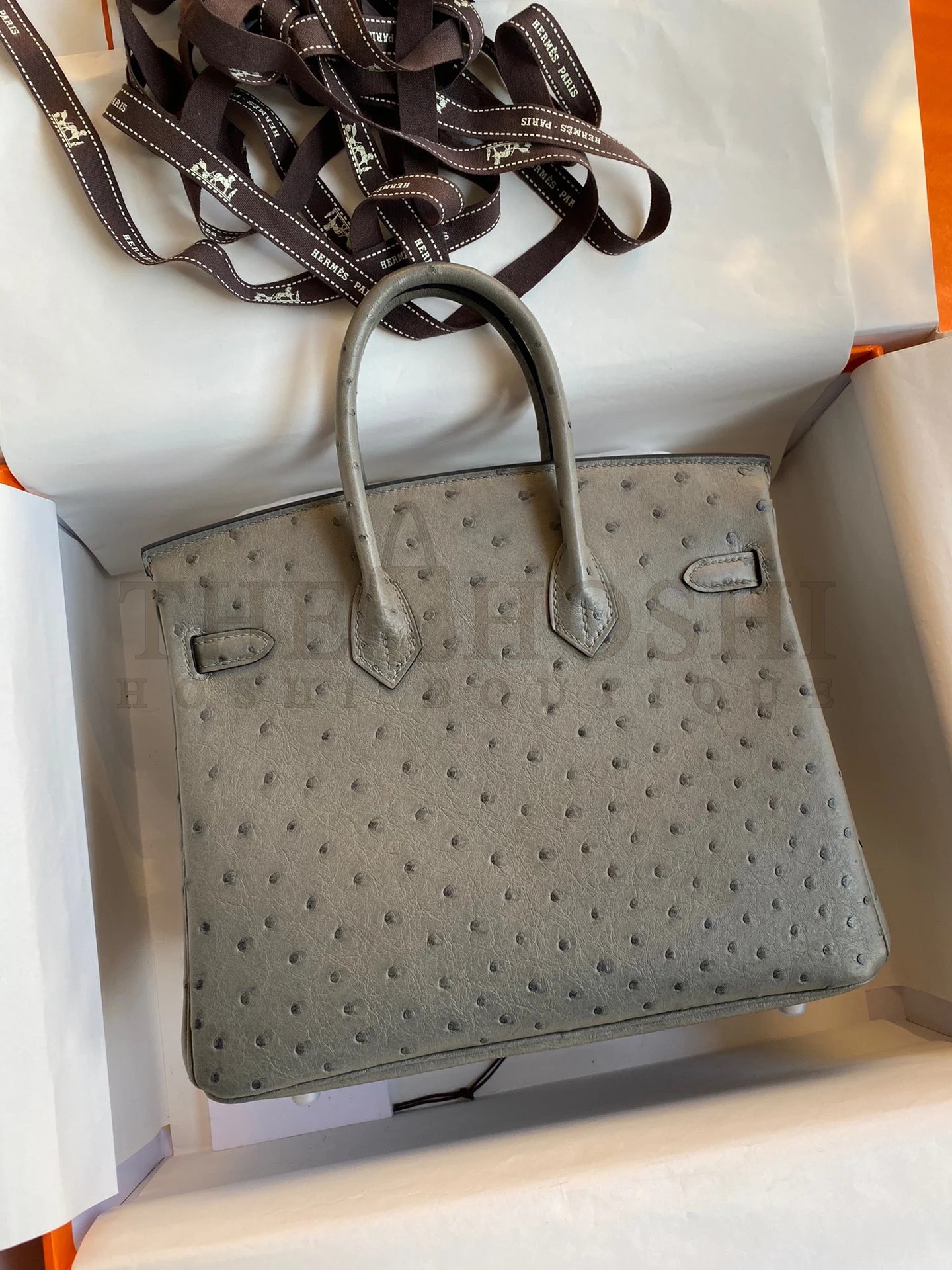 H**me5 Birkin 25 Retourne Handmade Bag In Gris Tourterelle Ostrich Leather Master Quality