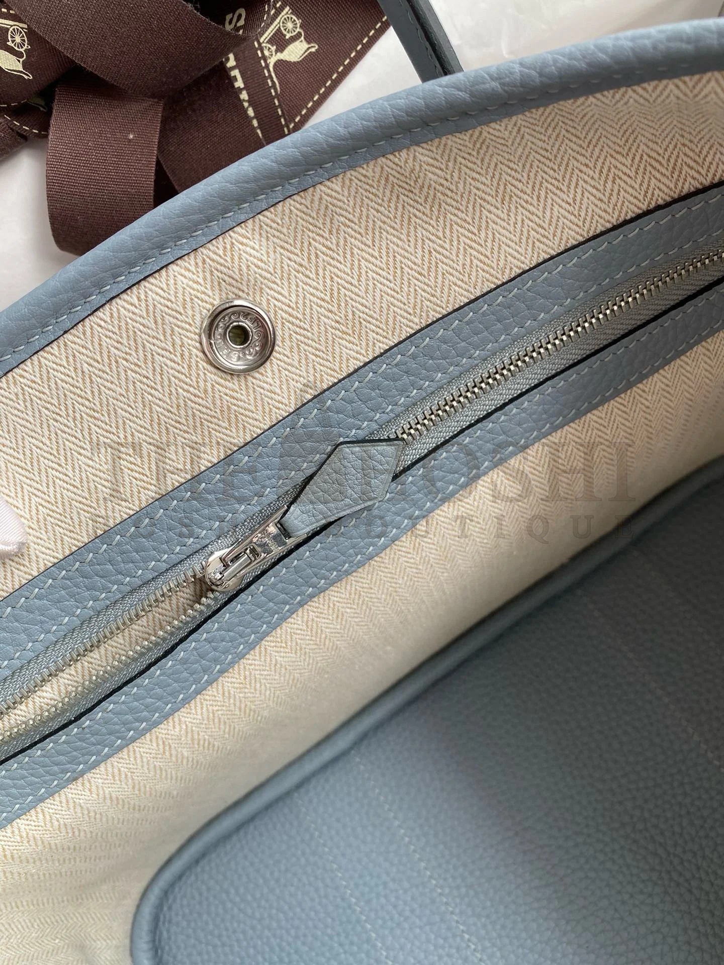 H**me5 Garden Party 30 Handmade Bag in Blue Lin Clemence Leather Master Quality