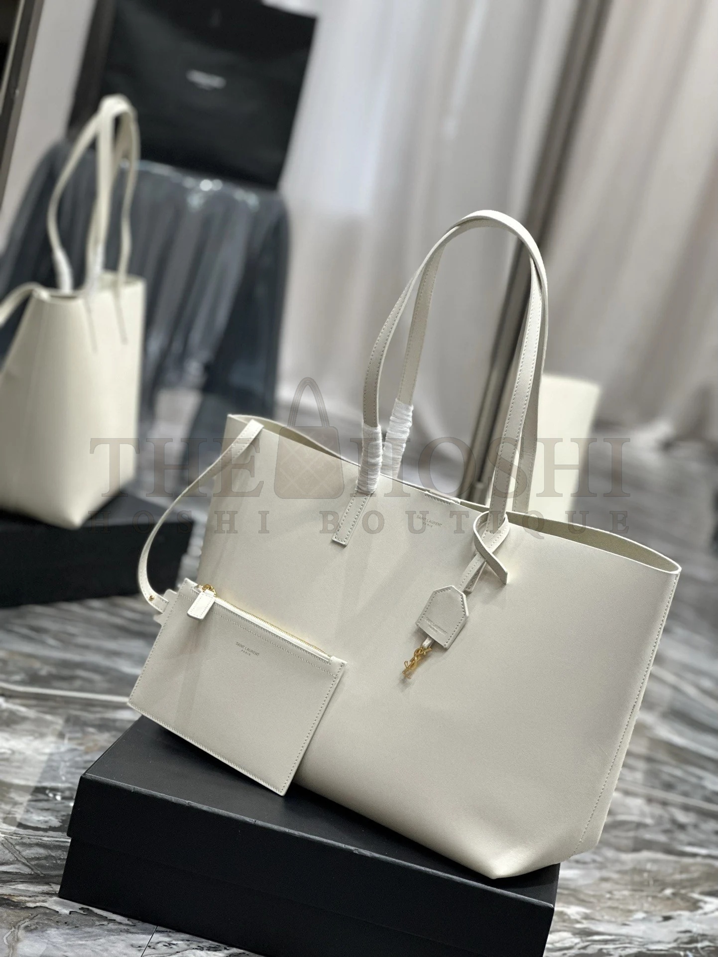 Sa1nt Lau*nt Shopping Tote Bag in White Leather Master Quality