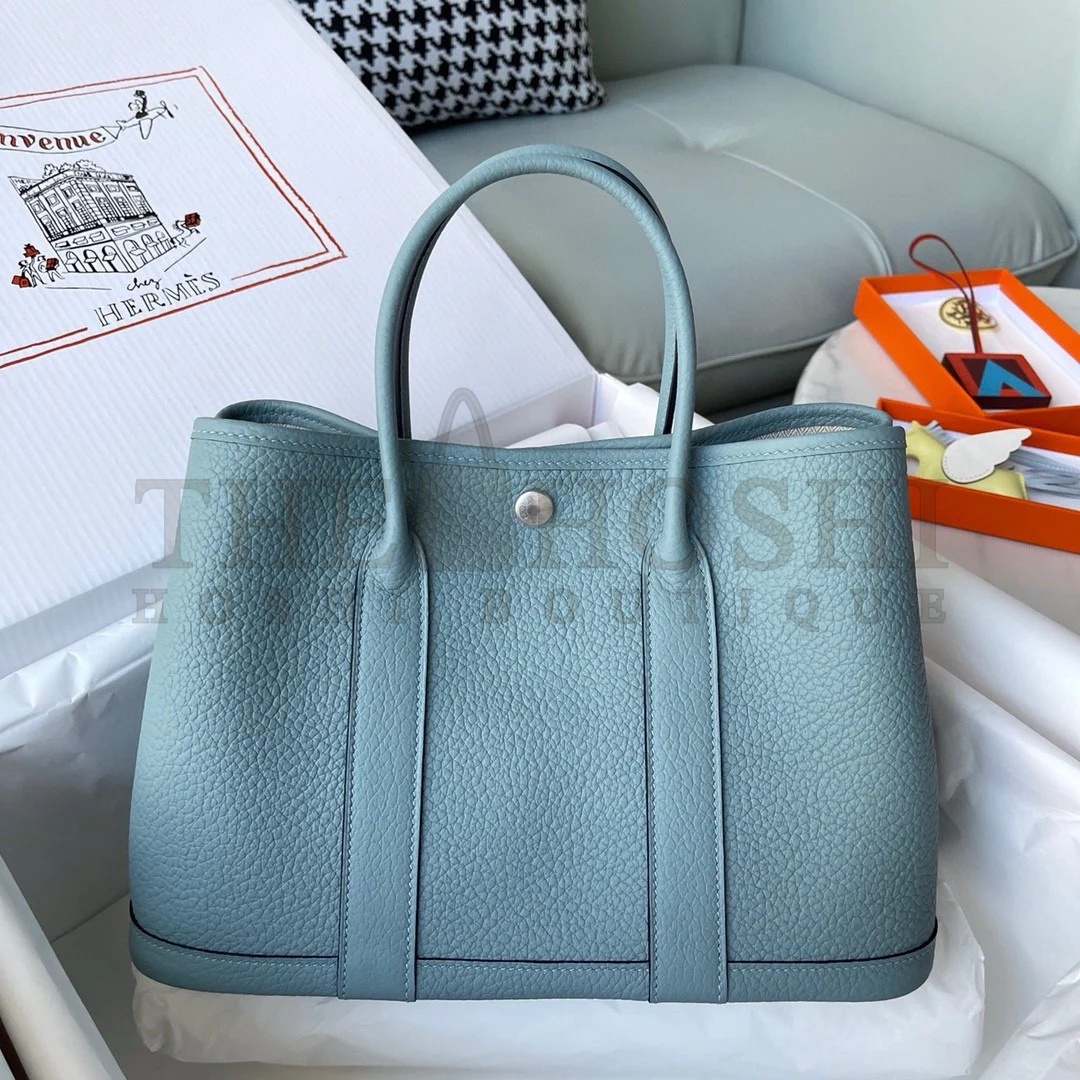 H**me5 Garden Party 30 Handmade Bag in Ciel Negonda Leather Master Quality