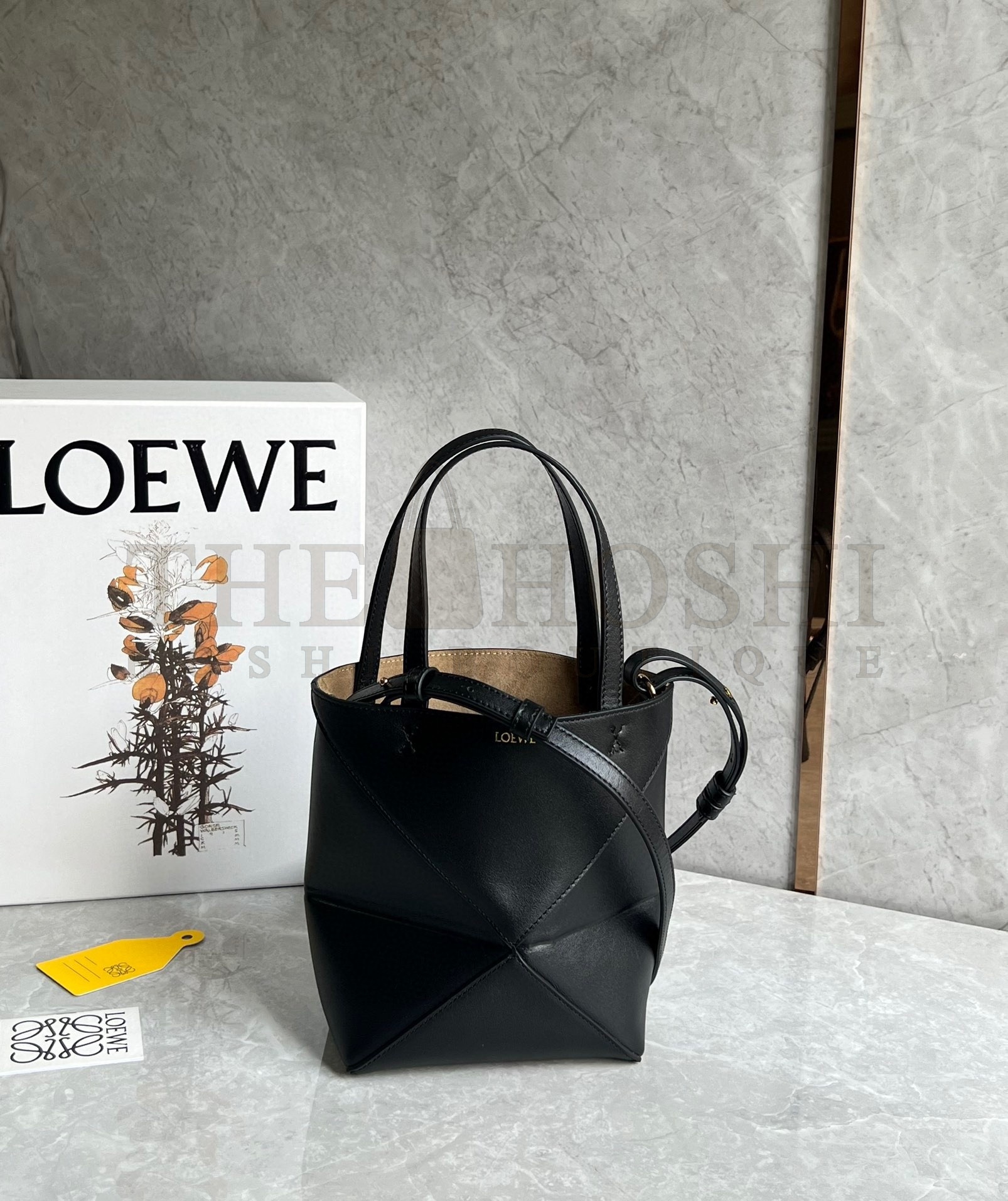 L0ew* Mini Puzzle Fold Tote Bag in Black Calfskin Master Quality