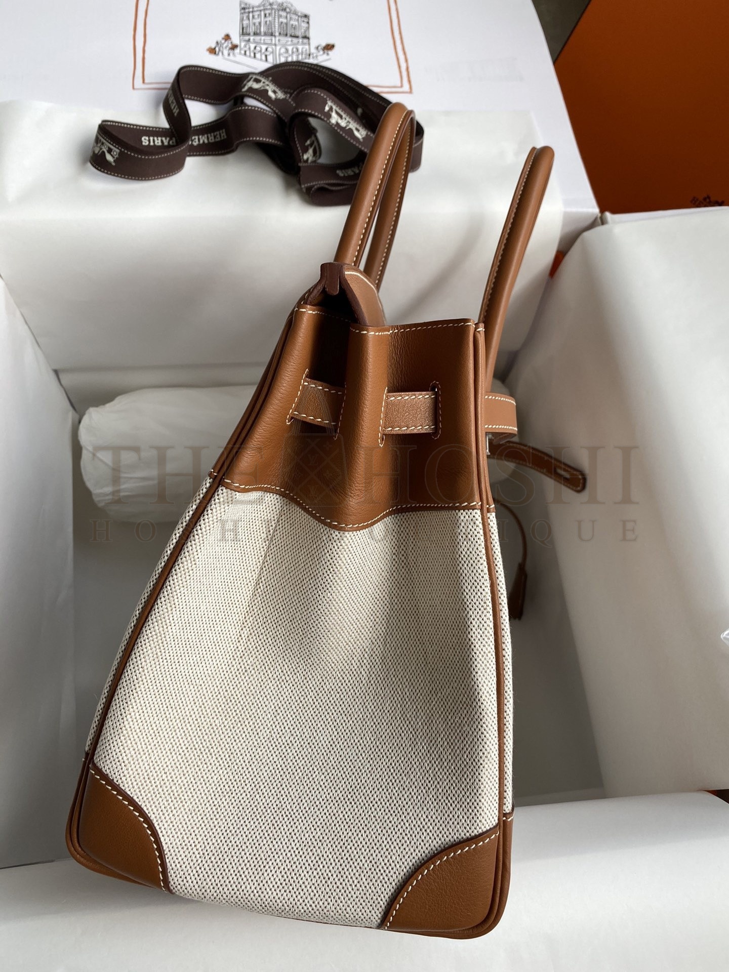 H**me5 Birkin 35 Handmade Bag In Toile & Gold Swift Leather Master Quality