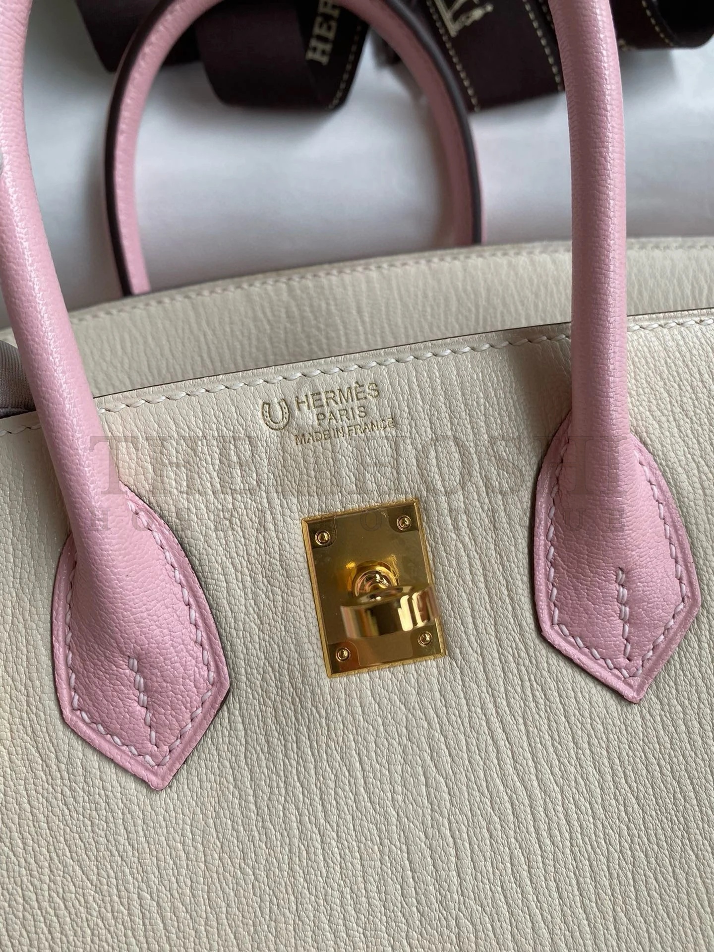 H**me5 HSS Birkin 25 Bicolor Bag in Craie and Pink Chevre Mysore Leather Master Quality