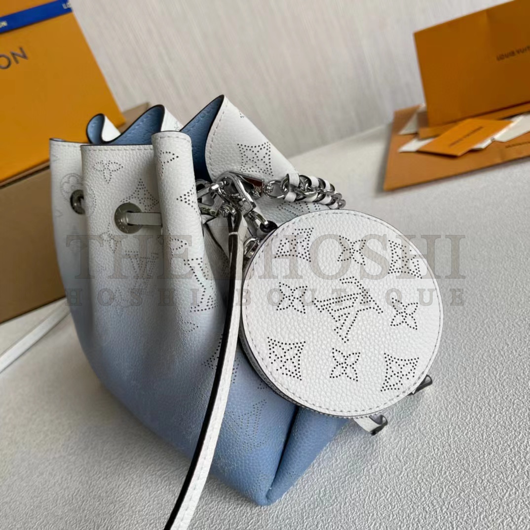 L0vis Vvtt0n LV Women Bella Bucket Bag Gradient Blue Mahina Perforated Calf Leather Master Quality