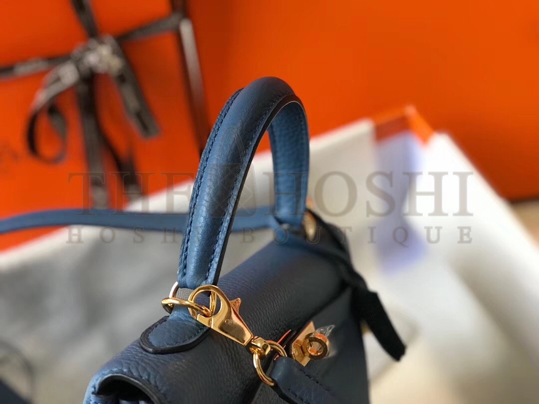 H**me5 Kelly 25cm Retourne Bag In Agate Blue Clemence Leather Master Quality