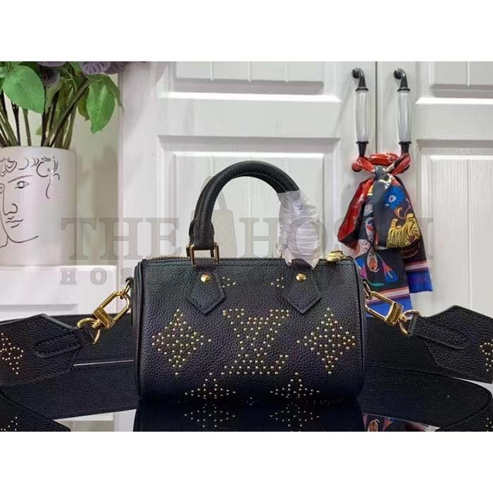 L0vis Vvtt0n LV Women Nano Speedy Bag Black Monogram Empreinte Grained Cowhide Leather Master Quality