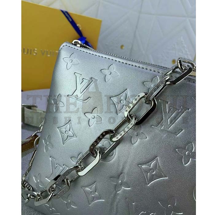 L0vis Vvtt0n LV Women Coussin PM Handbag Silver Lambskin Cowhide Lining Zip Closure Master Quality