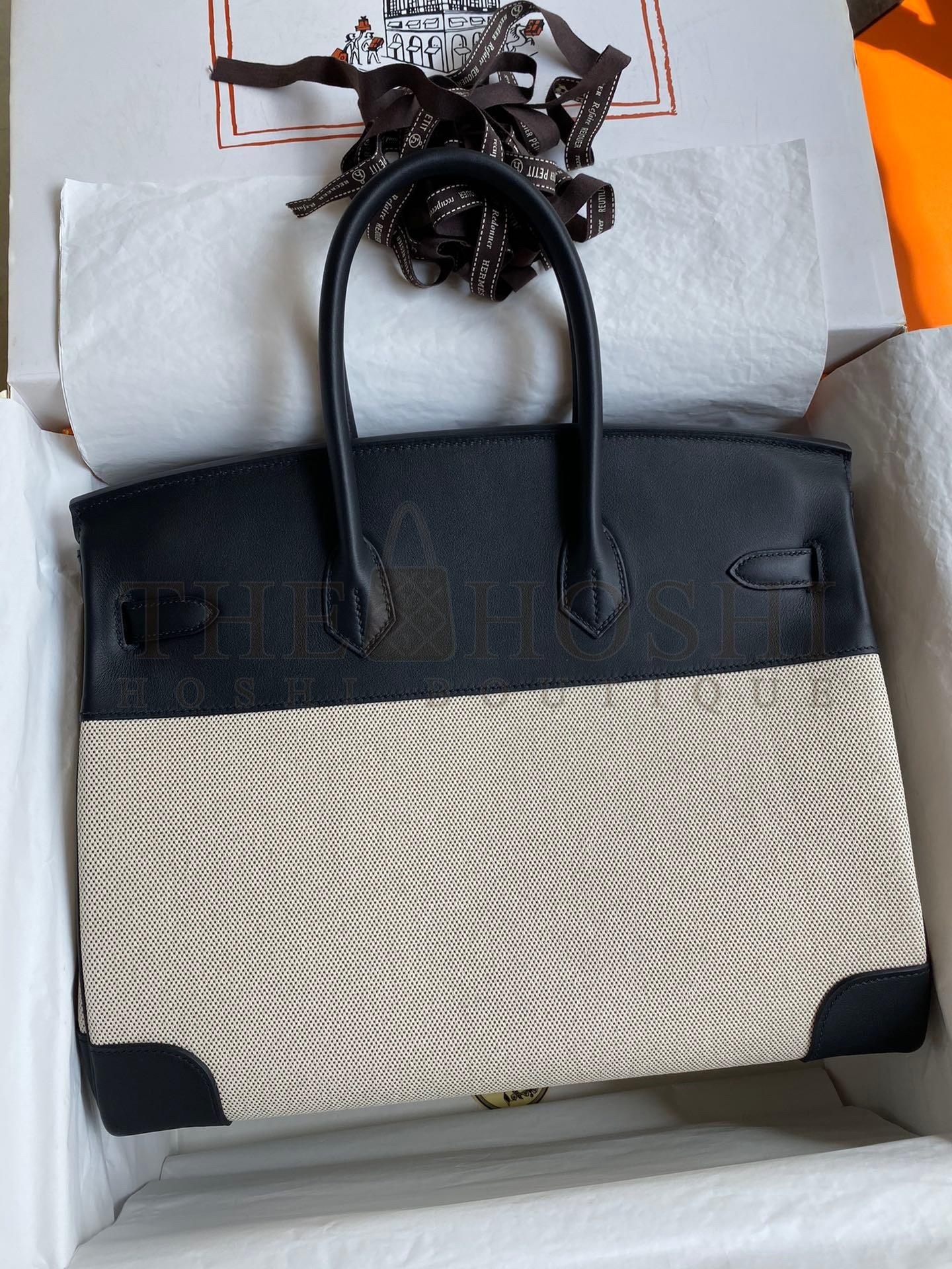 H**me5 Birkin 35 Handmade Bag In Toile & Black Swift Leather Master Quality