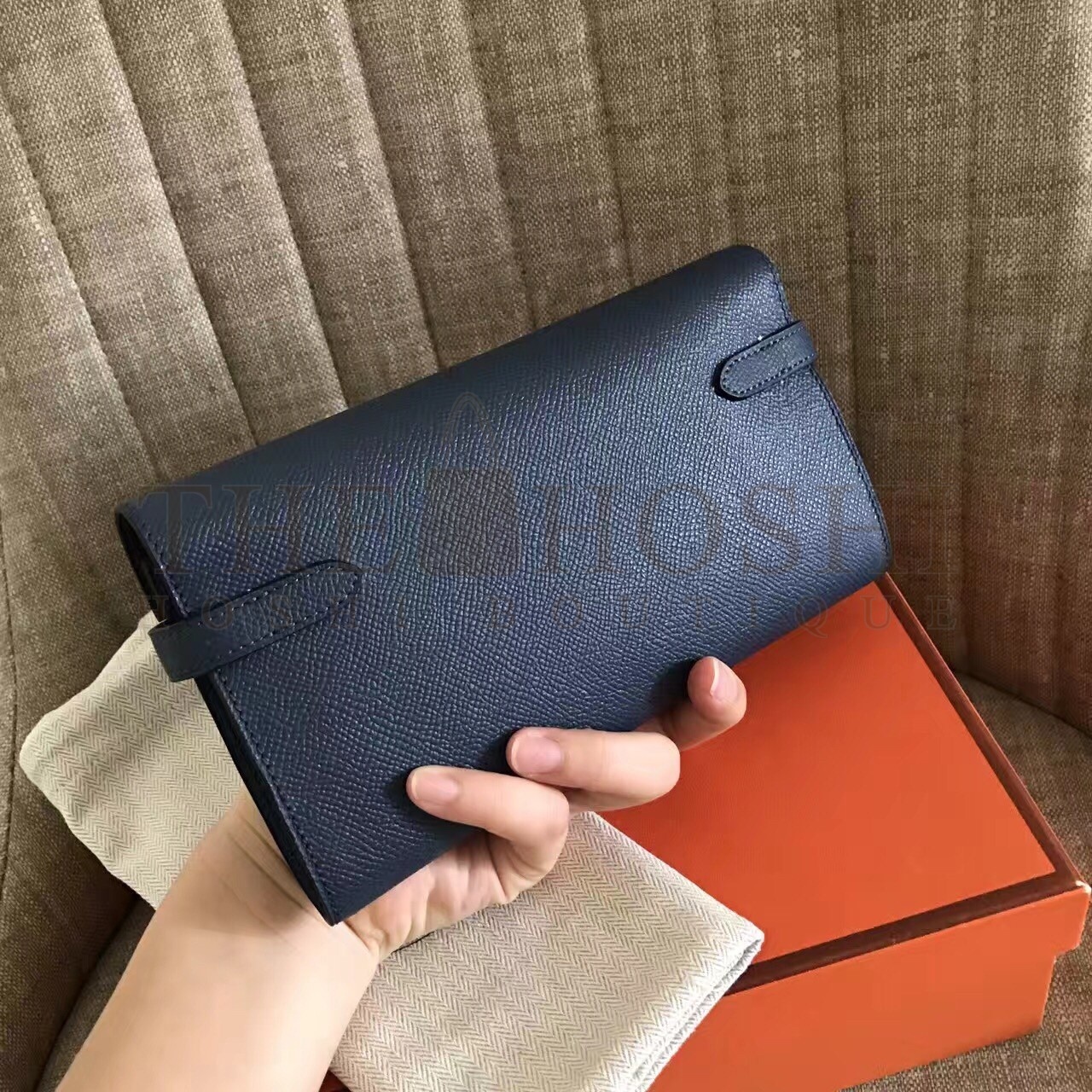 H**me5 Kelly Classic Long Wallet In Navy Epsom Leather Master Quality