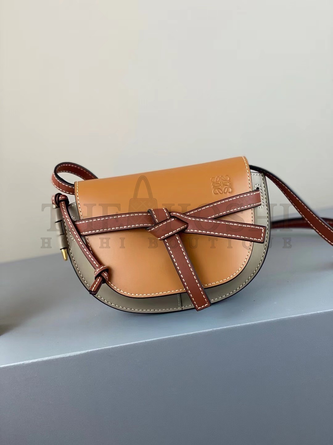 L0ew* Mini Gate Dual Bag In Amber/Grey Calfskin Master Quality