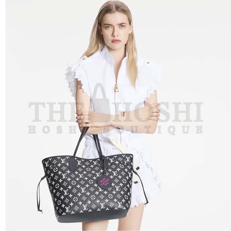 L0vis Vvtt0n Women LV Neverfull MM Carryall Tote Bag Black Printed Embossed Grained Cowhide Master Quality