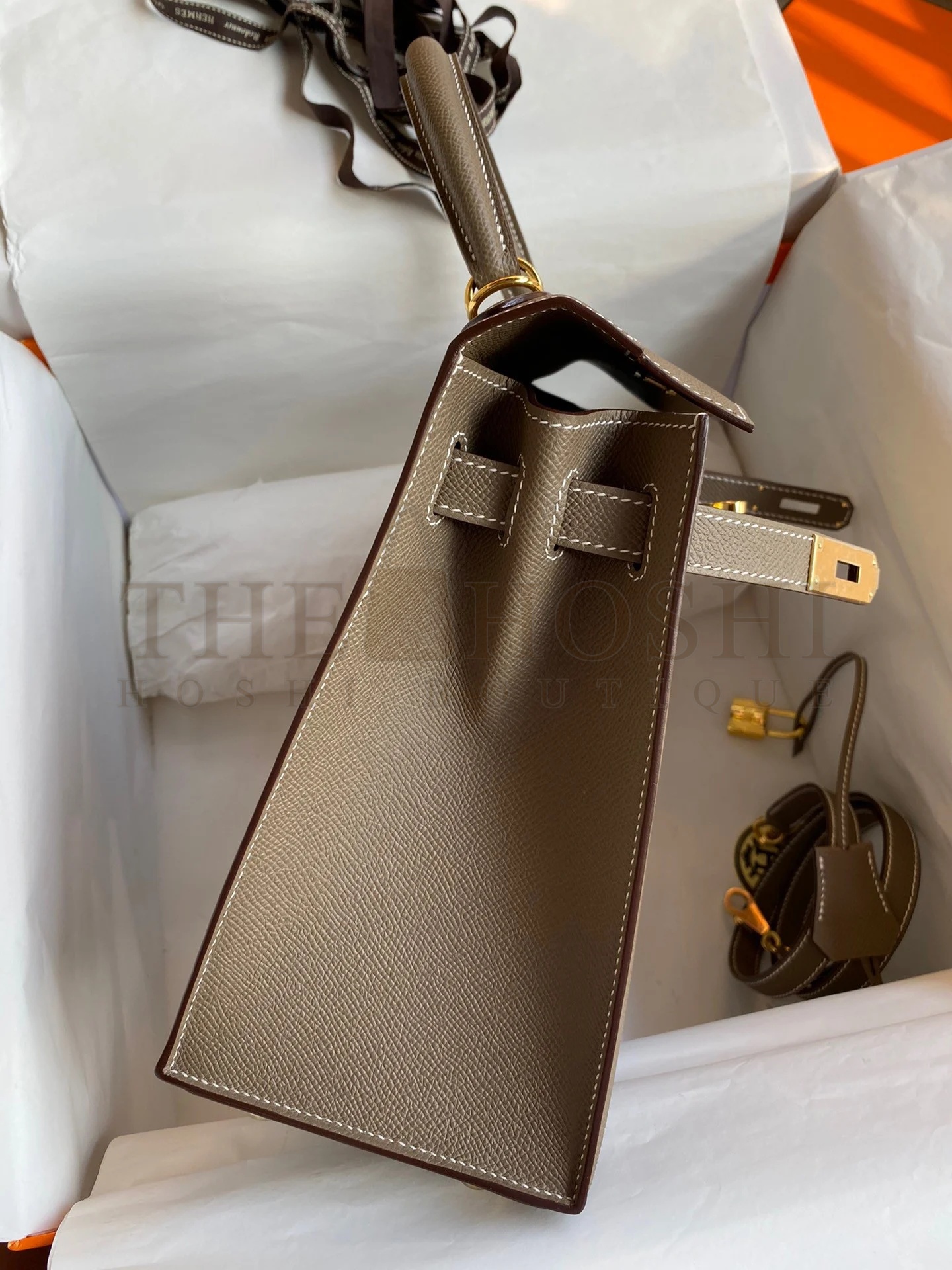 H**me5 Kelly Sellier 28 Handmade Bag In Taupe Epsom Calfskin Master Quality