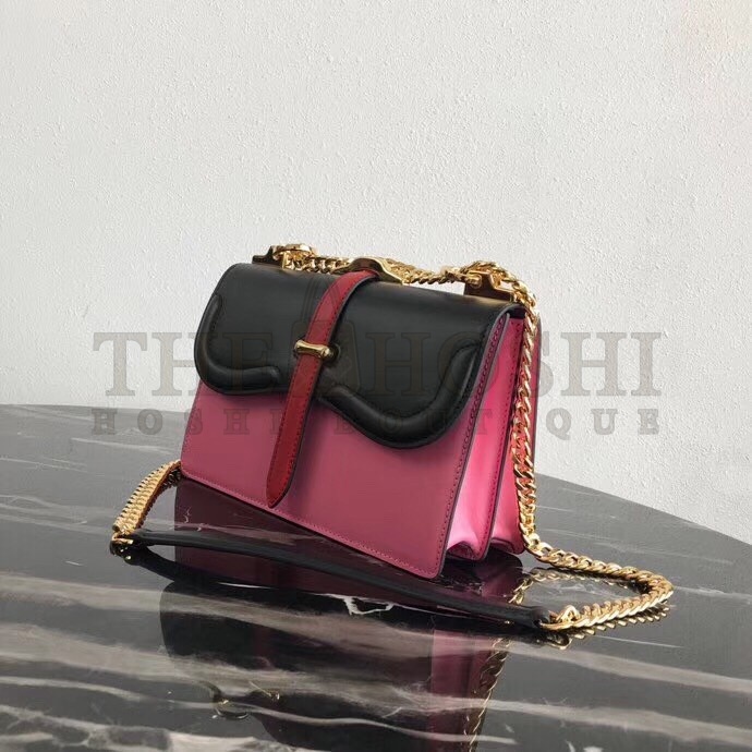 Pra*a Belle Shoulder Bag In Black/Pink Calfskin Master Quality