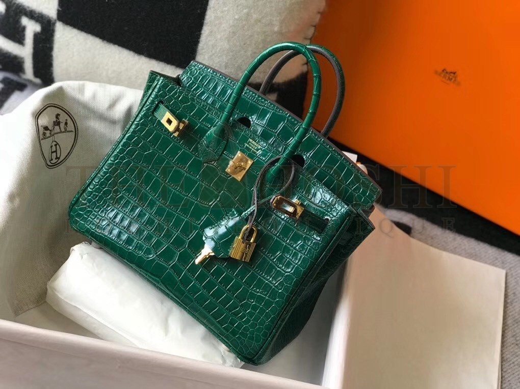H**me5 Birkin 25cm Bag In Green Embossed Crocodile Leather Master Quality