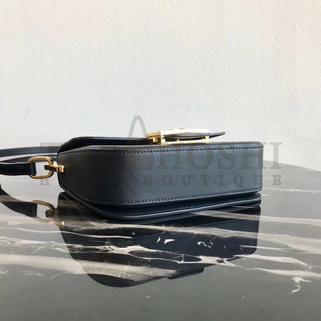 Pra*a Embleme Shoulder Bag In Black Saffiano Leather Master Quality