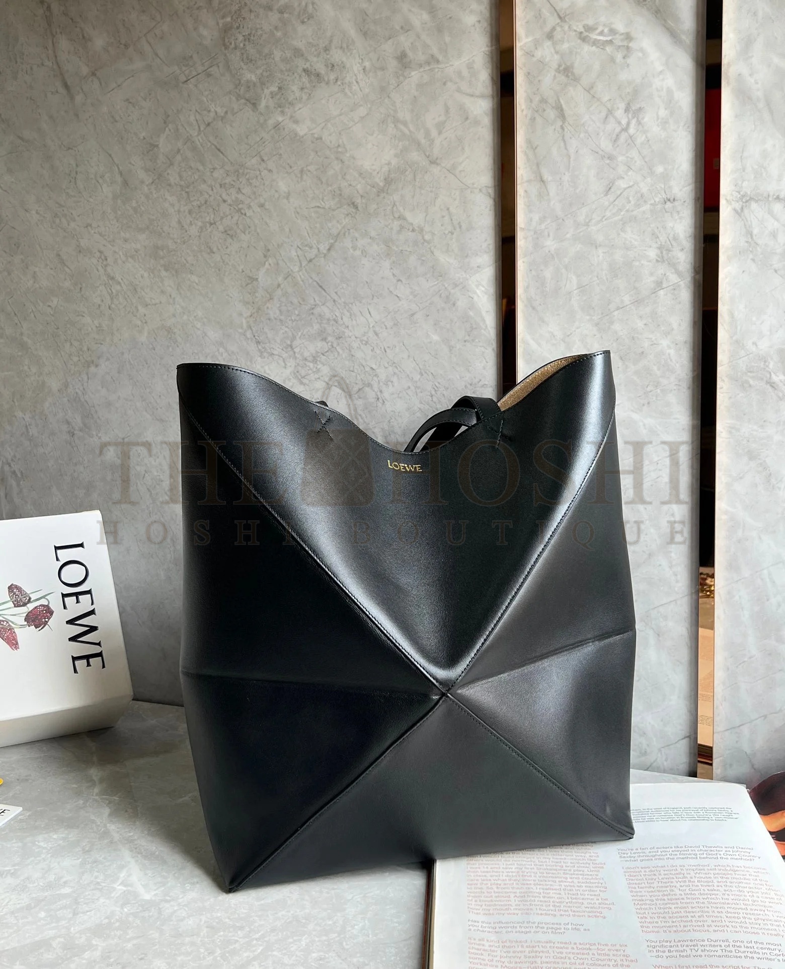 L0ew* Large Puzzle Fold Tote Bag in Black Calfskin Master Quality