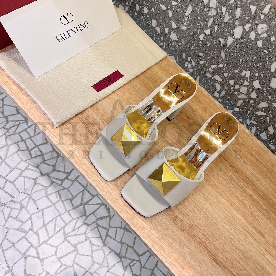 Va1e*ntin0 One Stud Slide Sandals 60mm In White Calfskin Master Quality