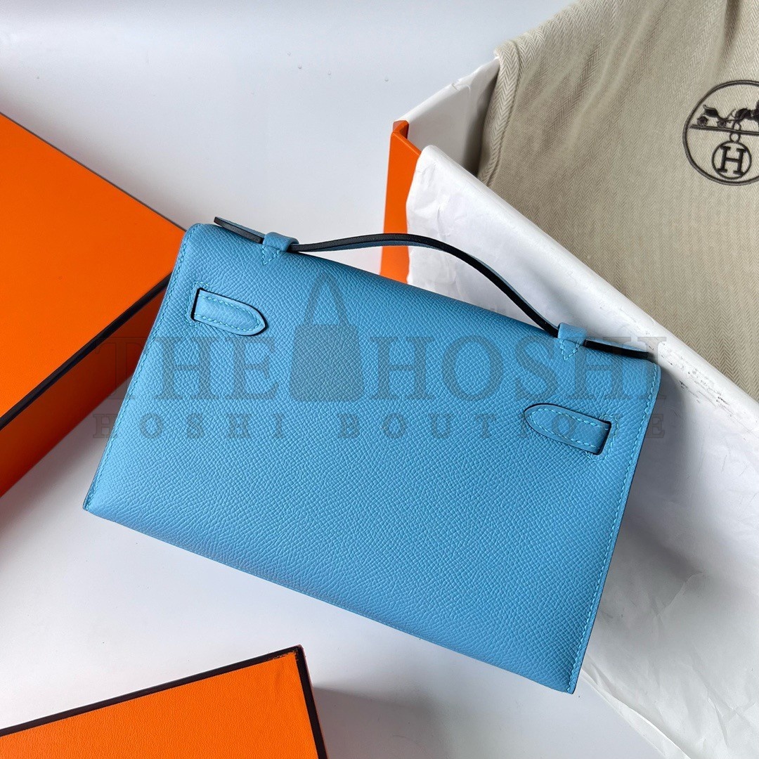 H**me5 Kelly Pochette Handmade Bag In Blue du Nord Epsom Calfskin Master Quality