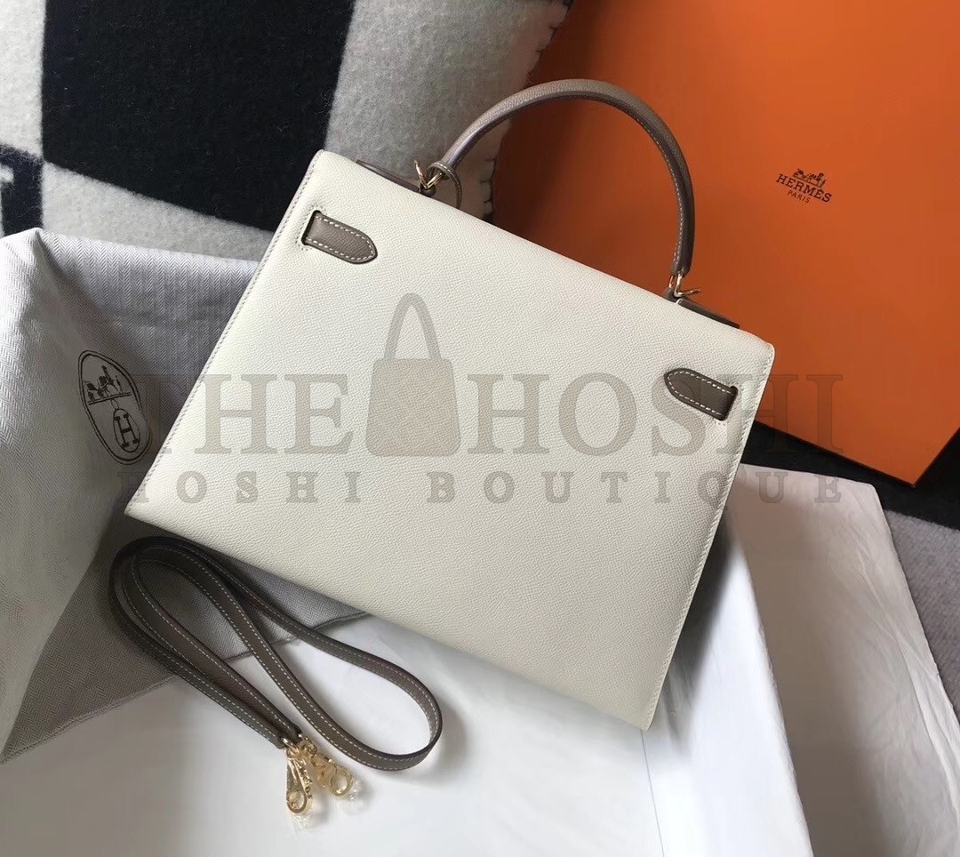 H**me5 Bi-color Kelly 32cm Epsom Bag White/Taupe GHW Master Quality