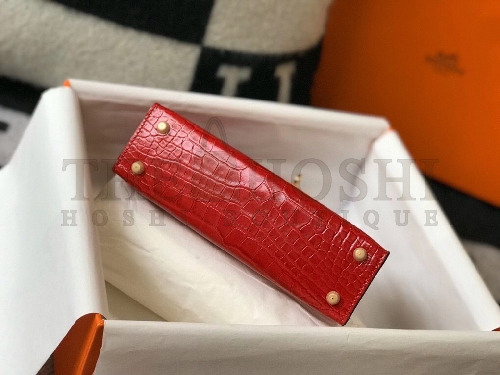 H**me5 Kelly Mini II Bag In Red Embossed Crocodile Calfskin Master Quality