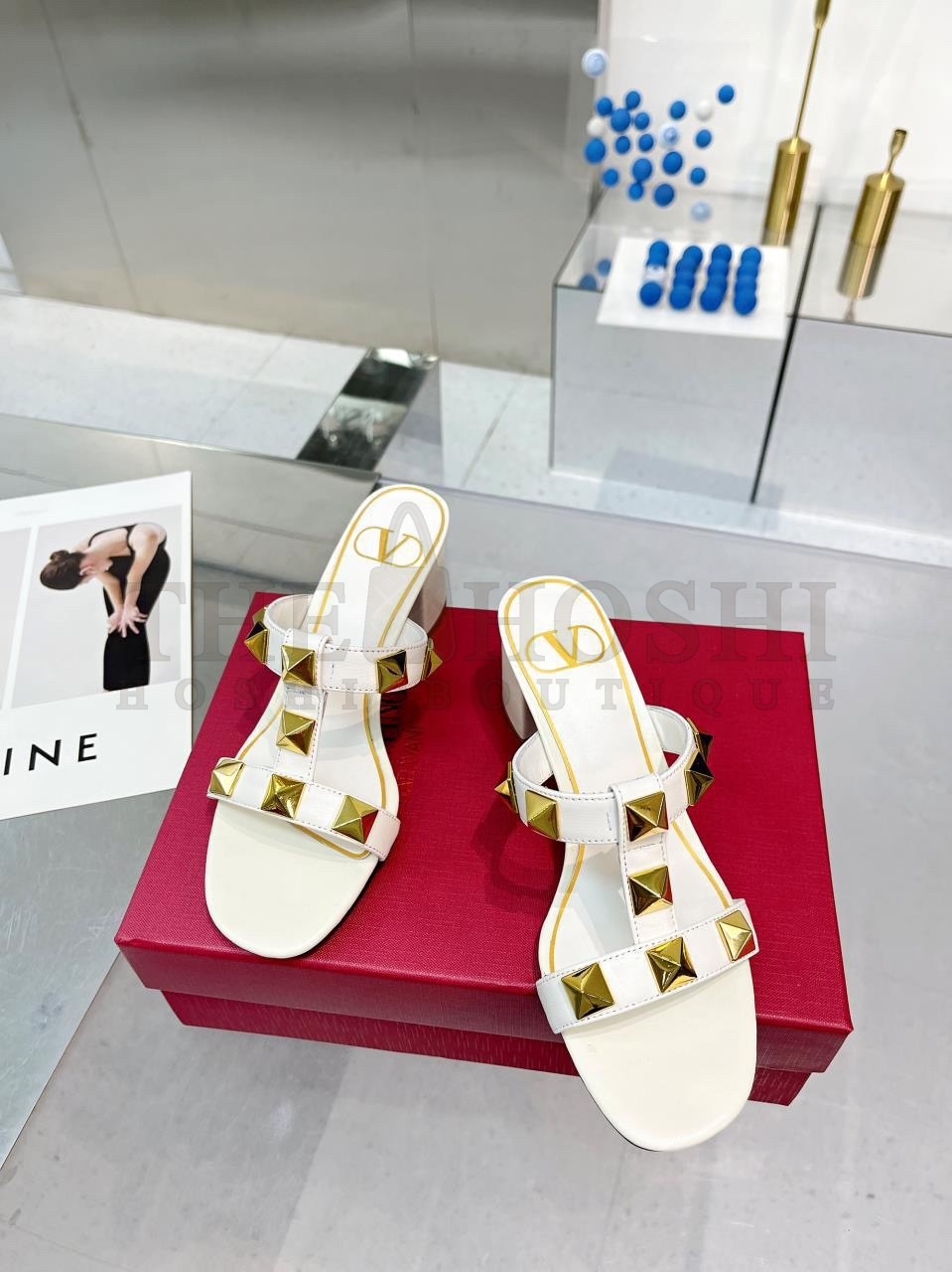 Va1e*ntin0 Roman Stud Slide Sandals 60mm In White Calfskin Master Quality