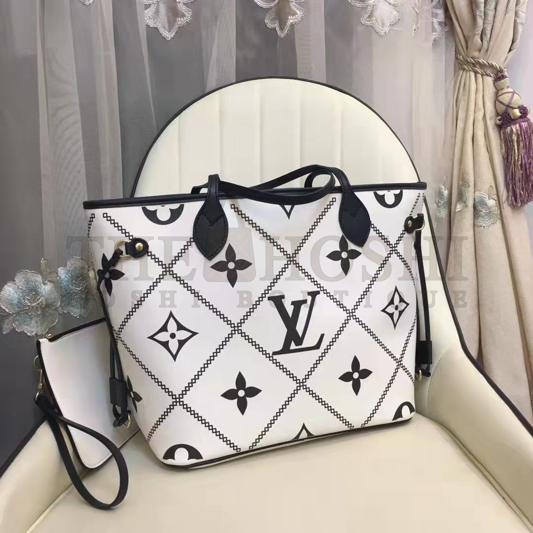 L0vis Vvtt0n LV Women Neverfull MM Tote Crème Beige Grained Cowhide Leather Master Quality