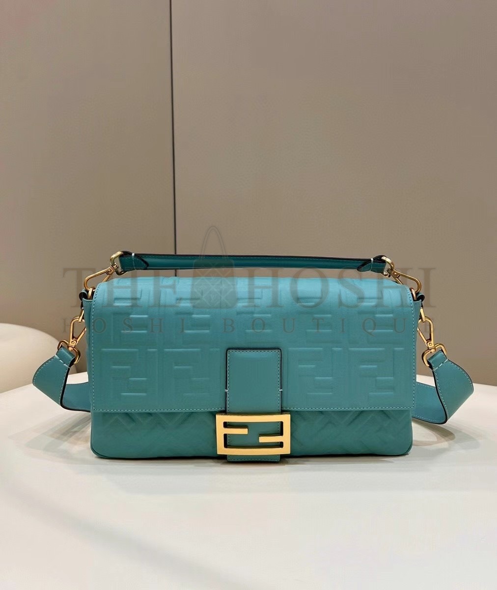 F**di Large Baguette Bag In Blue FF Nappa Leather Master Quality