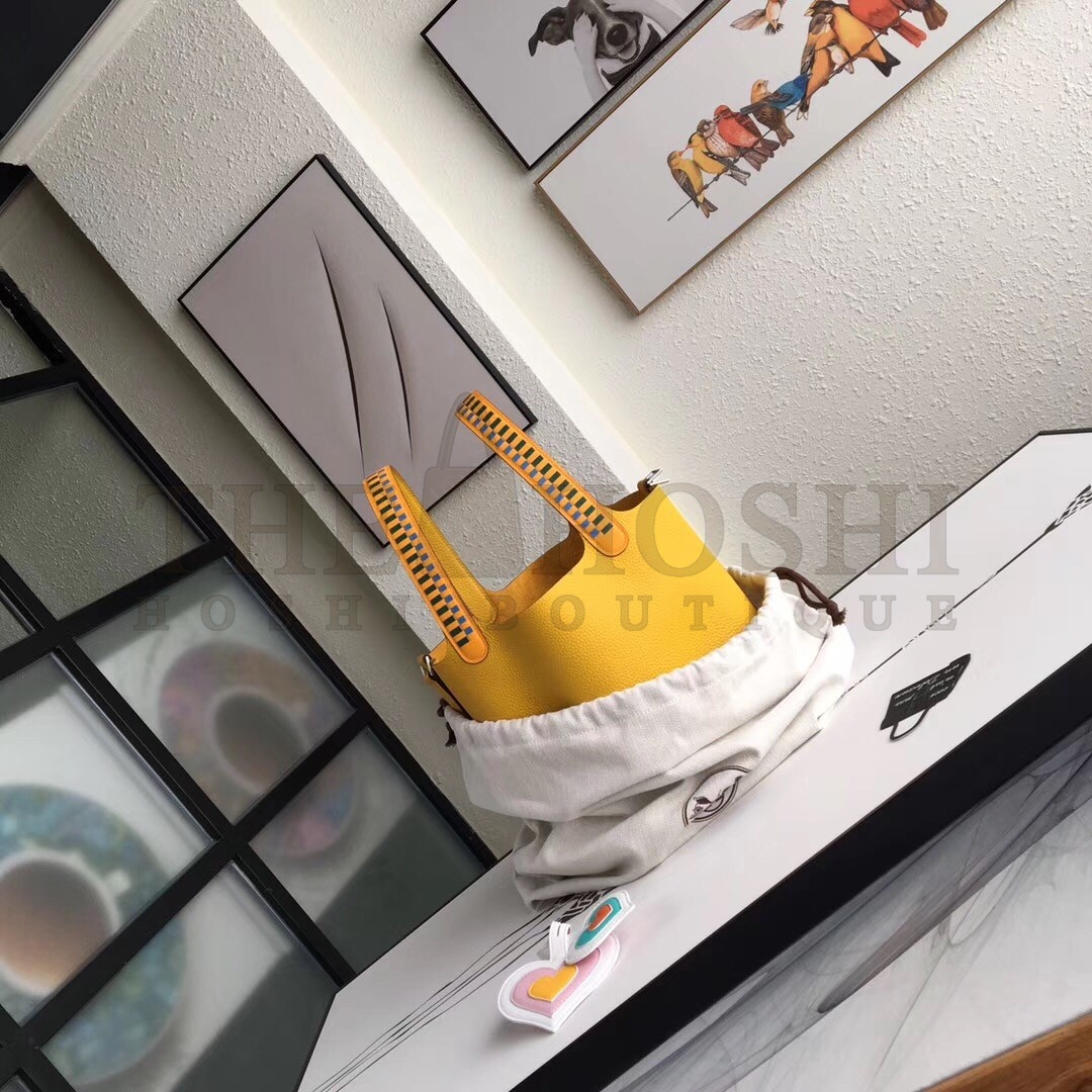 H**me5 Yellow Picotin Lock 22cm Braided Handle Bag Master Quality