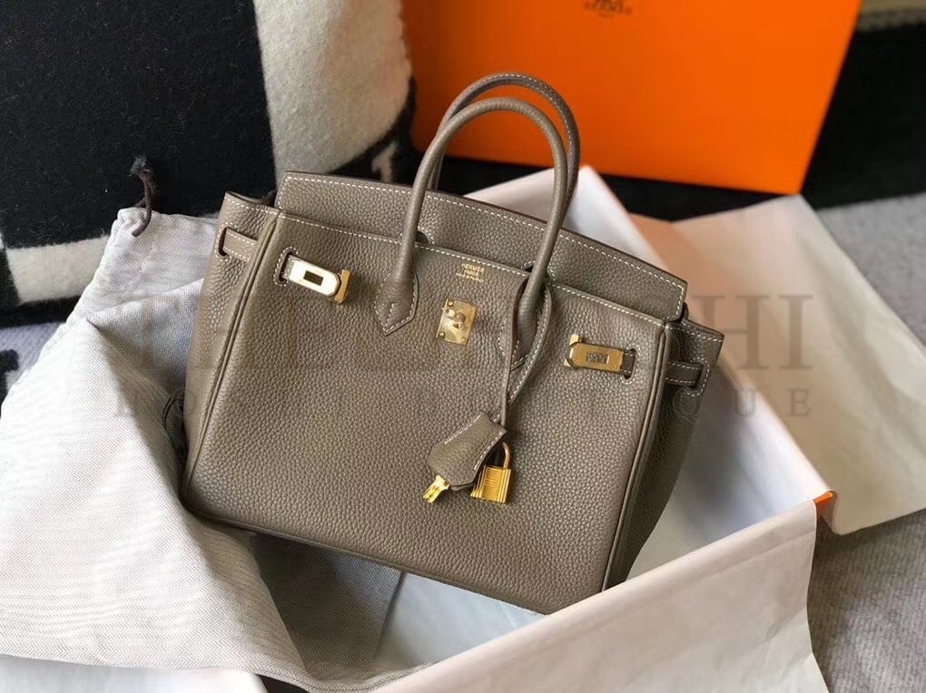 H**me5 Birkin 25 Bag In Taupe Clemence Leather with GHW Master Quality